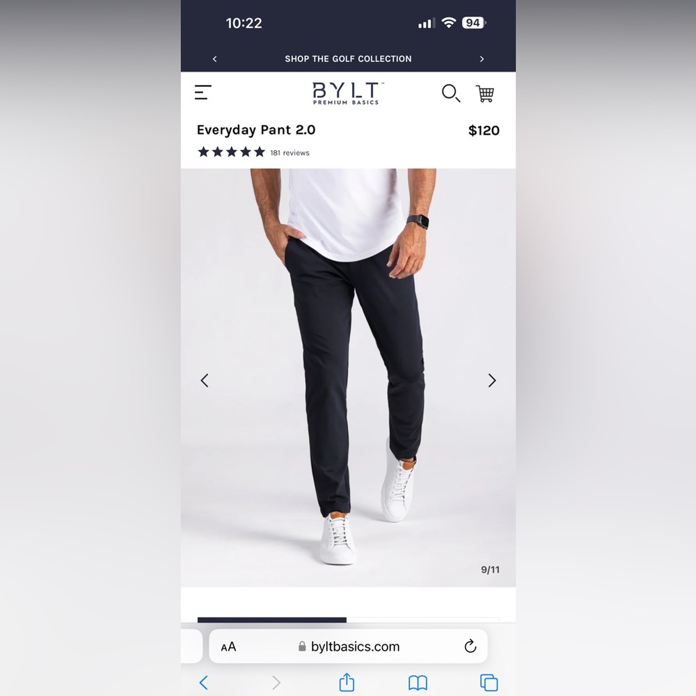 BYLT Everyday Pant 2.0 Navy Blue. Size L